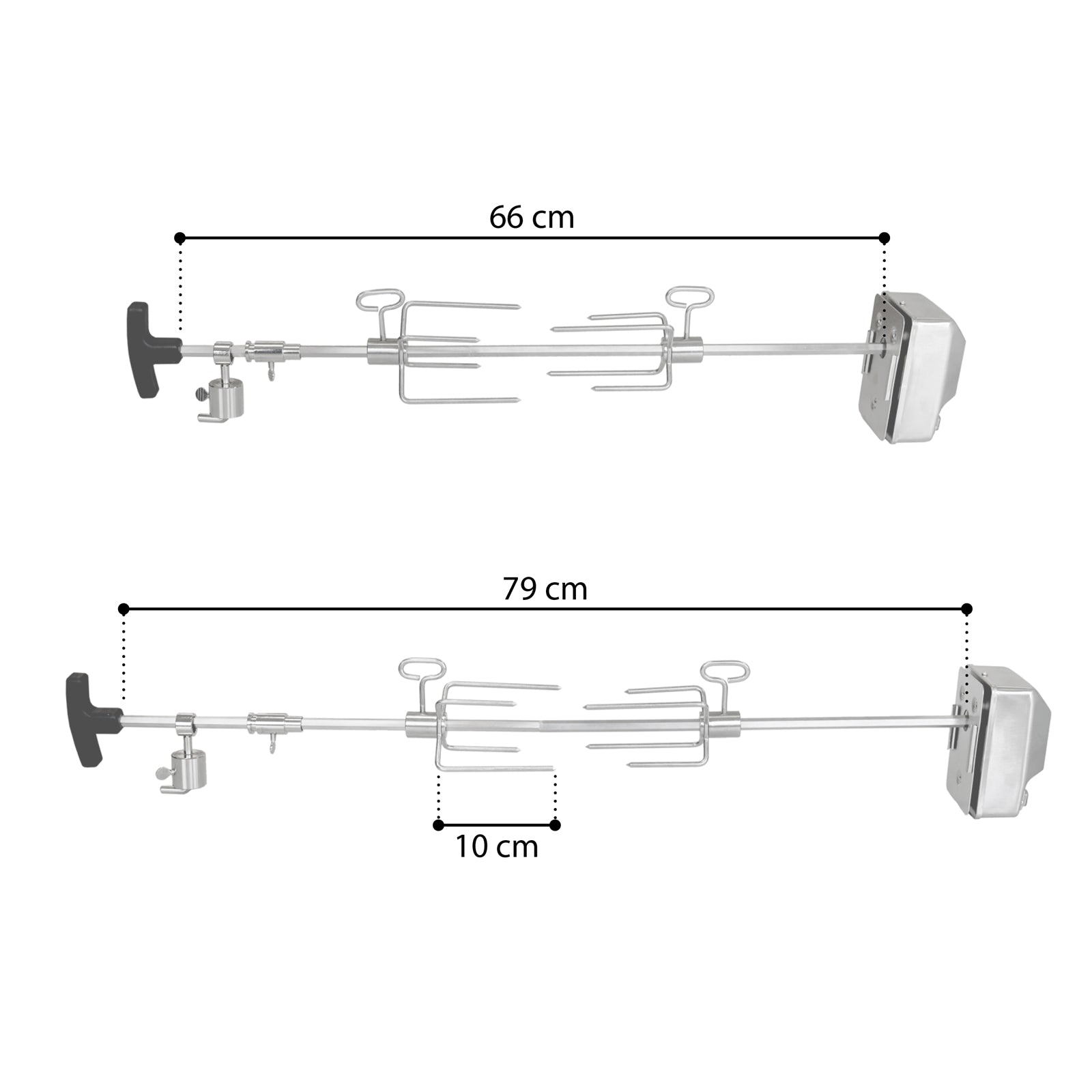Länge des Grillspießes: 66-79 cm; Länge der Gabelzinken: 10 cm