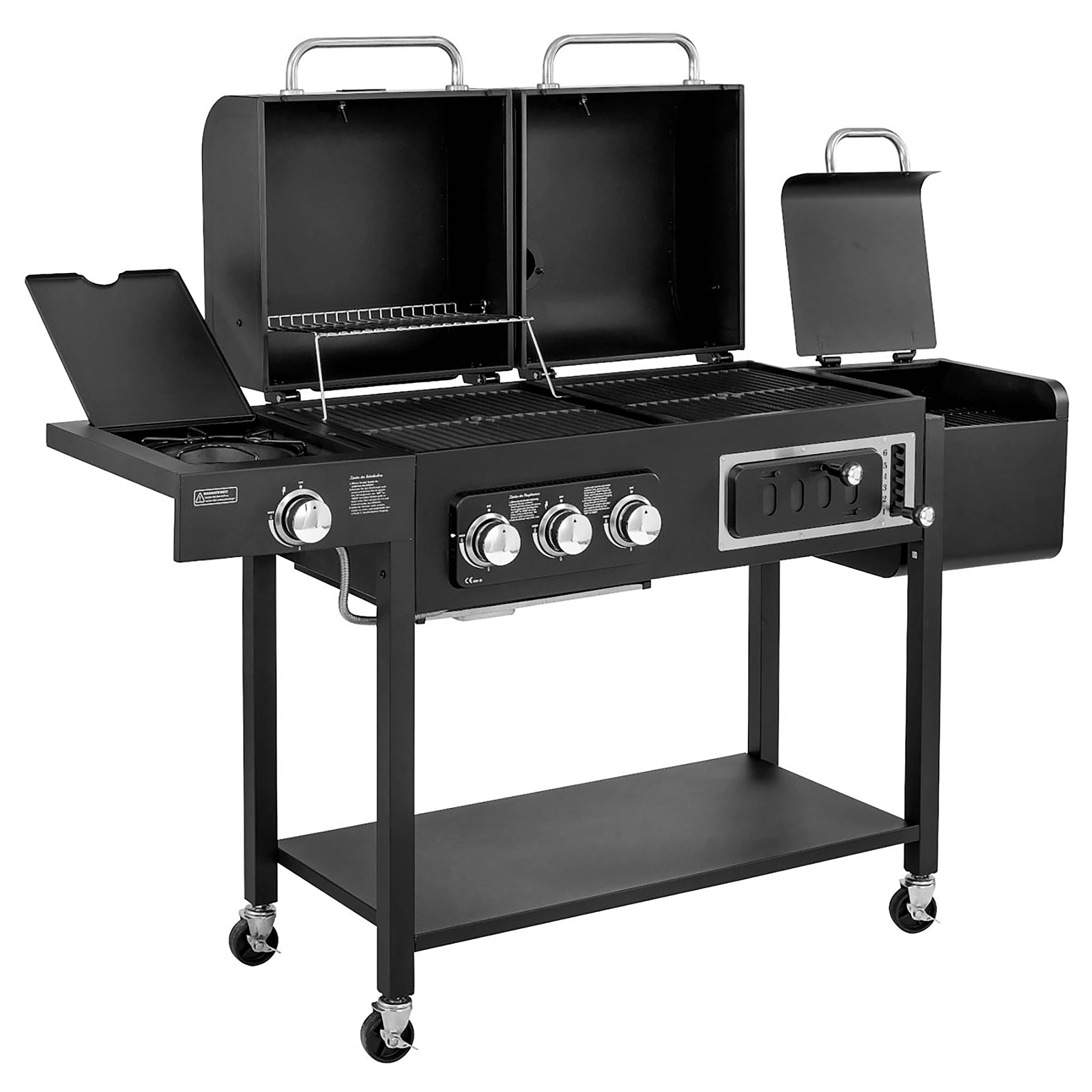 TAINO HERO DUO Gasgrill-Smoker-Kombi mit geöffneten Deckeln