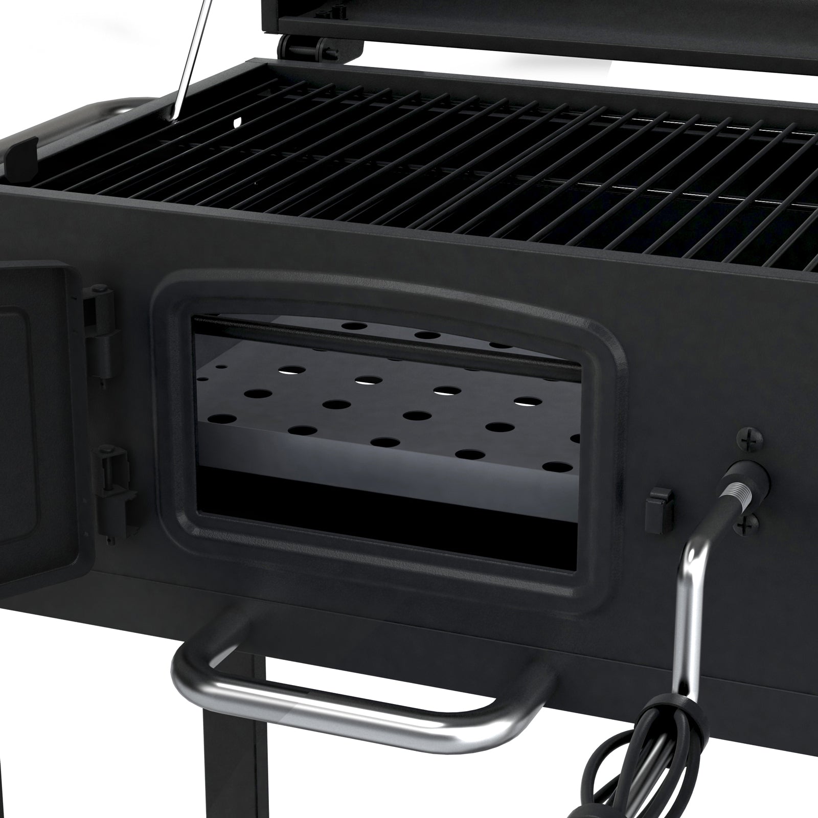 TAINO HERO Holzkohlegrill Detailansicht offene Brennkammer mit Holzkohlerost