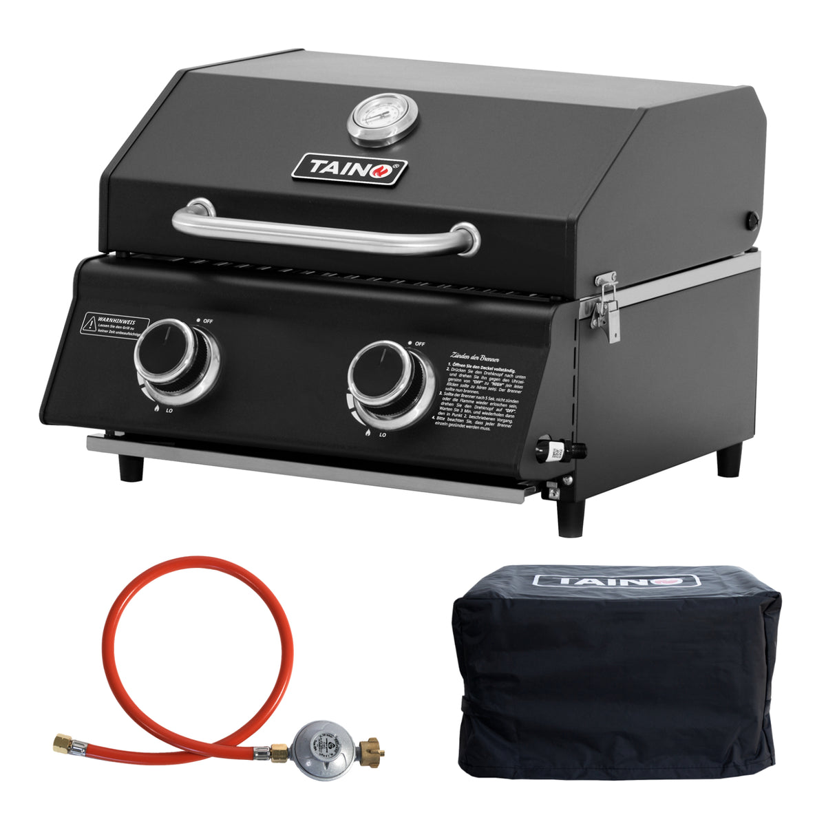 Set PLATINUM COMPACT DARK Tischgrill + Abdeckhaube + Gasregler