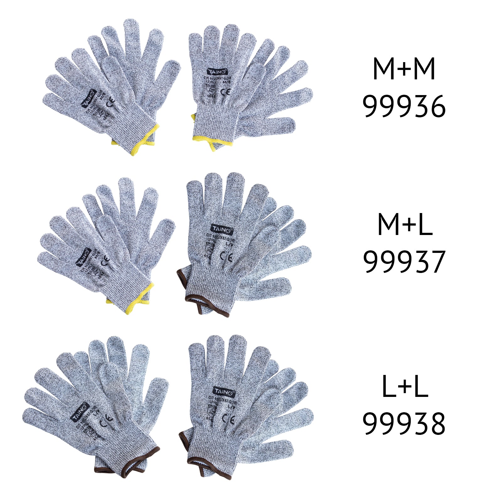Graue Schnittschutzhandschuhe Klasse 5 EN388 von TAINO - Auswahl der Sets M+M, M+L und L+L