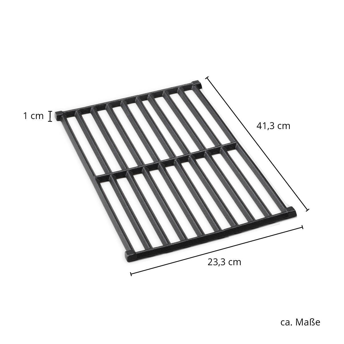Maße des Gusseisen Grillrost 41,3 x 23,3 cm - Materialstärke 1 cm