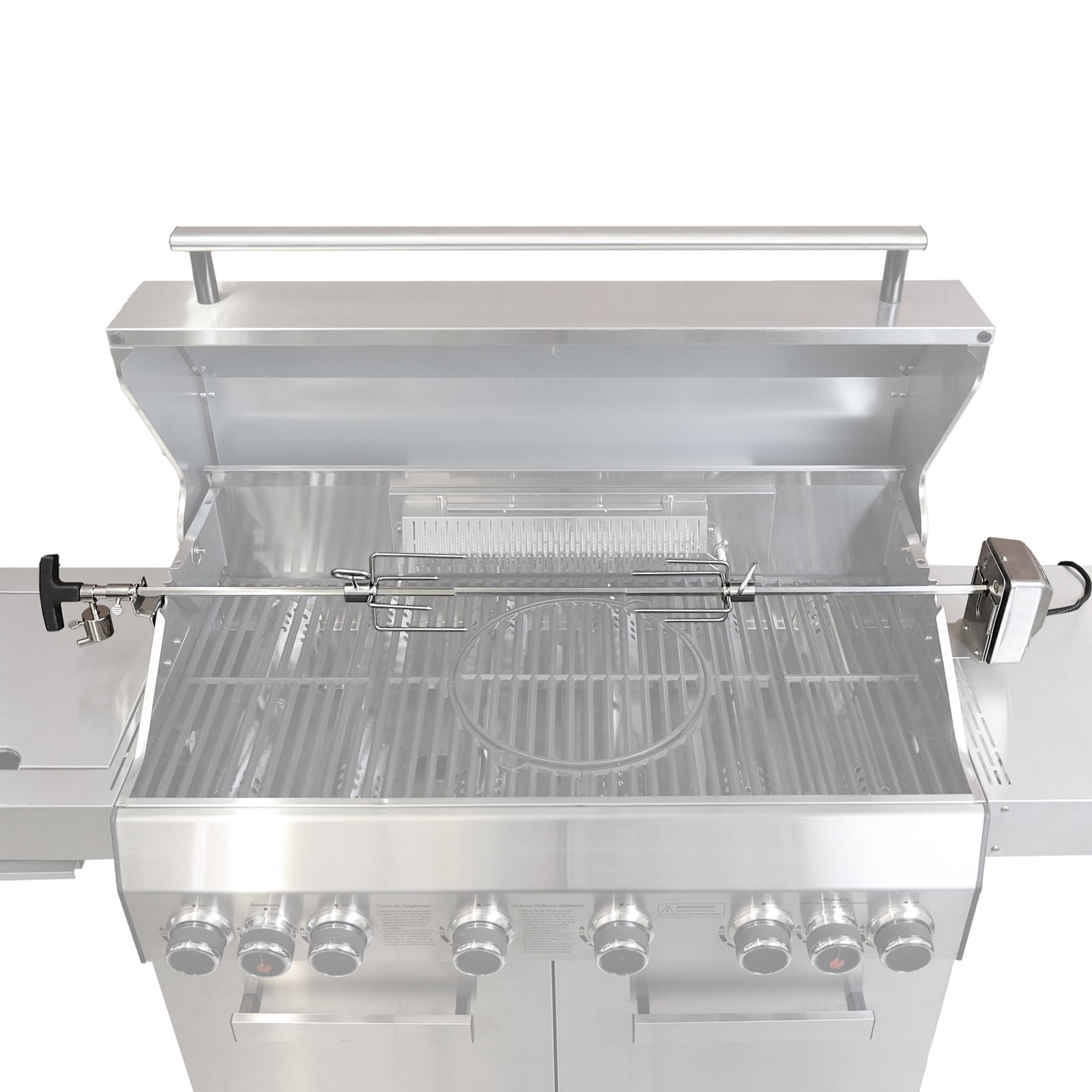Elektrischer Drehspieß in den passenden TAINO PLATINUM Gasgrill eingelegt