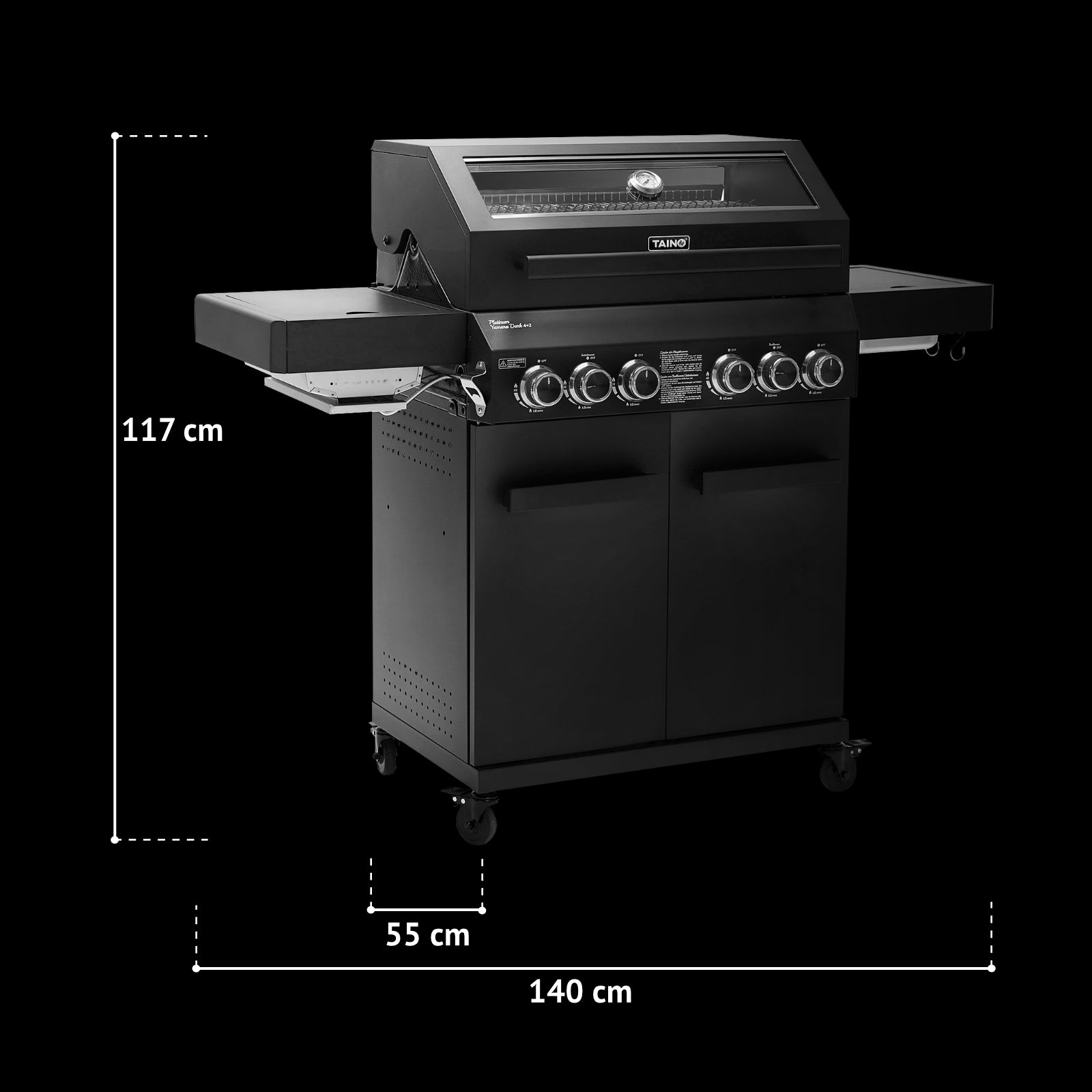 Maßbild TAINO PLATINUM YAMARA DARK 4+2 - Gesamtmaße: Breite 140 cm, Höhe 117 cm, Tiefe 55 cm