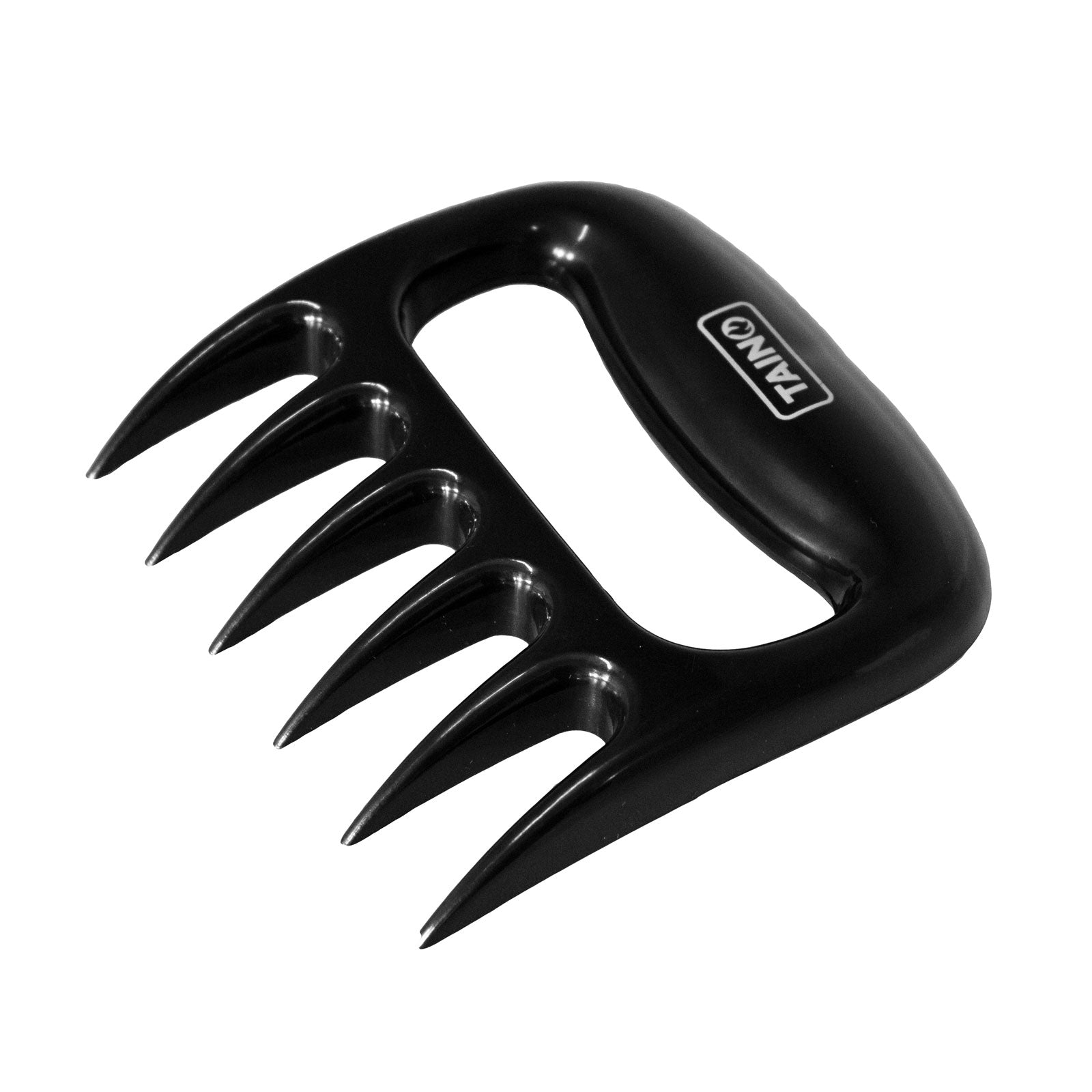 Eine schwarze Fleischkralle mit weißem TAINO-Logo mit sechs Zinken