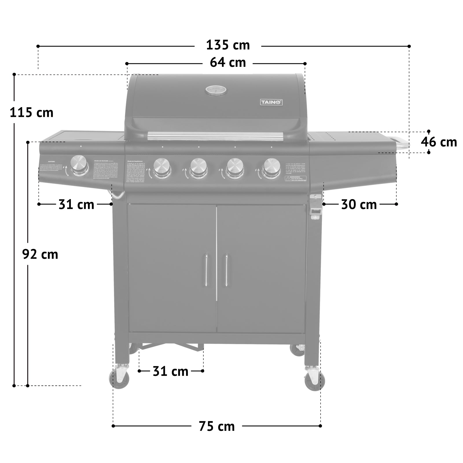Set RED 4+1 + Grillplatte + Gasregler + Grillbesteckkoffer