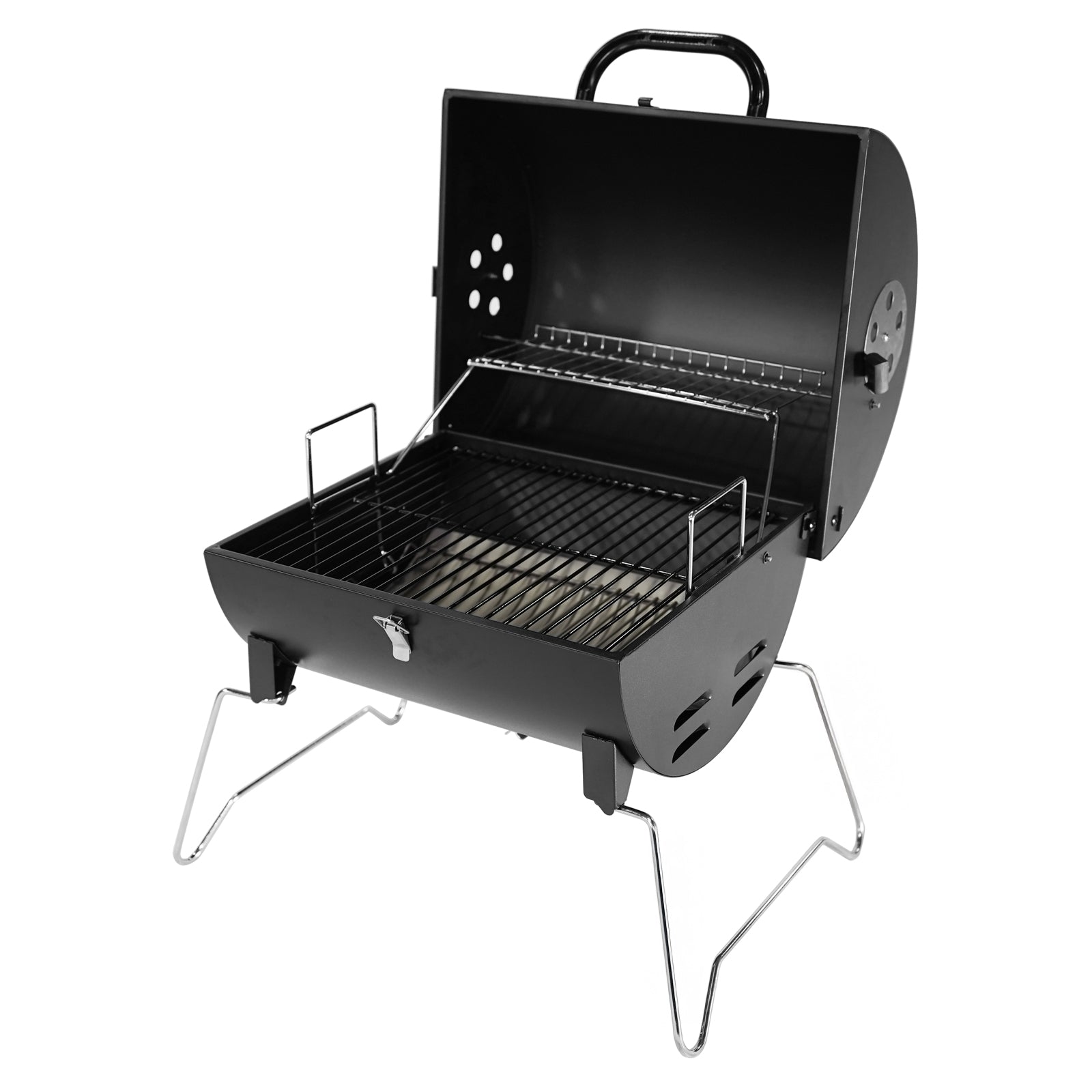 Tischgrill CHAROX in Schrägansicht mit geöffnetem Deckel
