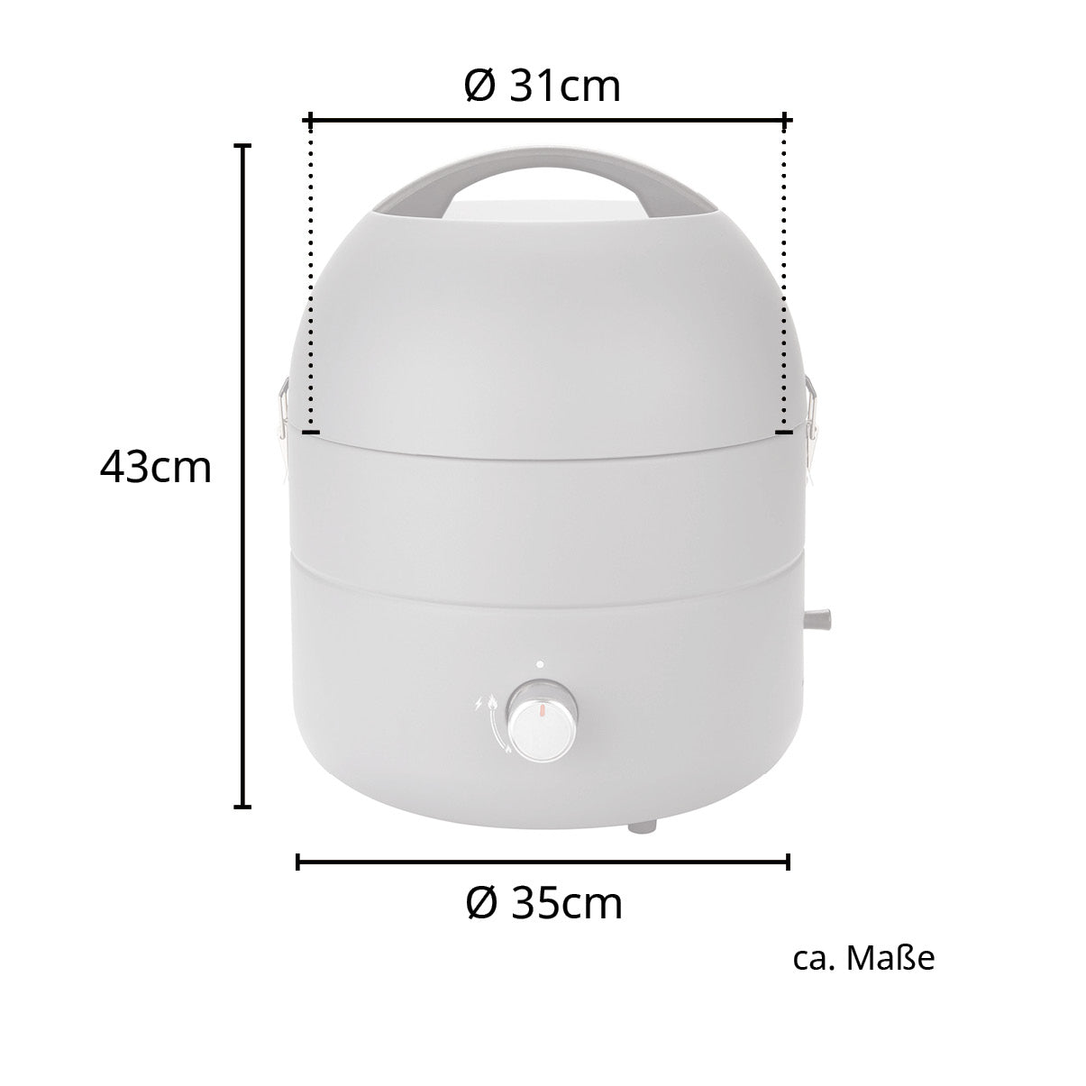 Maßbild TAINO Grill-to-Go Campinggrill Gas Outdoor Grill - Gesamtmaße: Höhe 43 cm, Durchmesser 31 cm