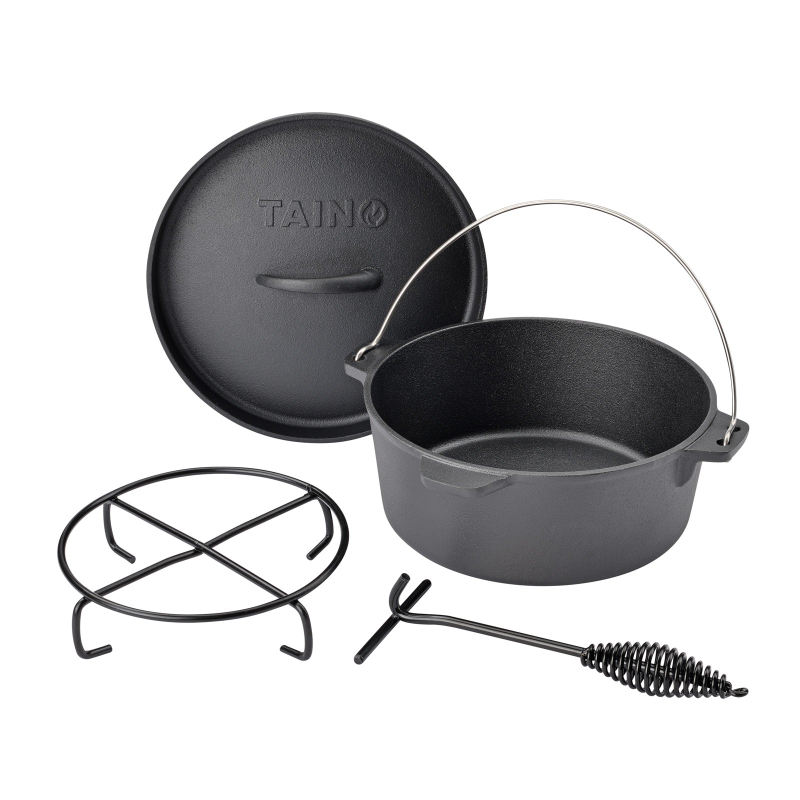 TAINO Dutch Oven Set 4 Liter mit Deckel, Topfständer und Haken
