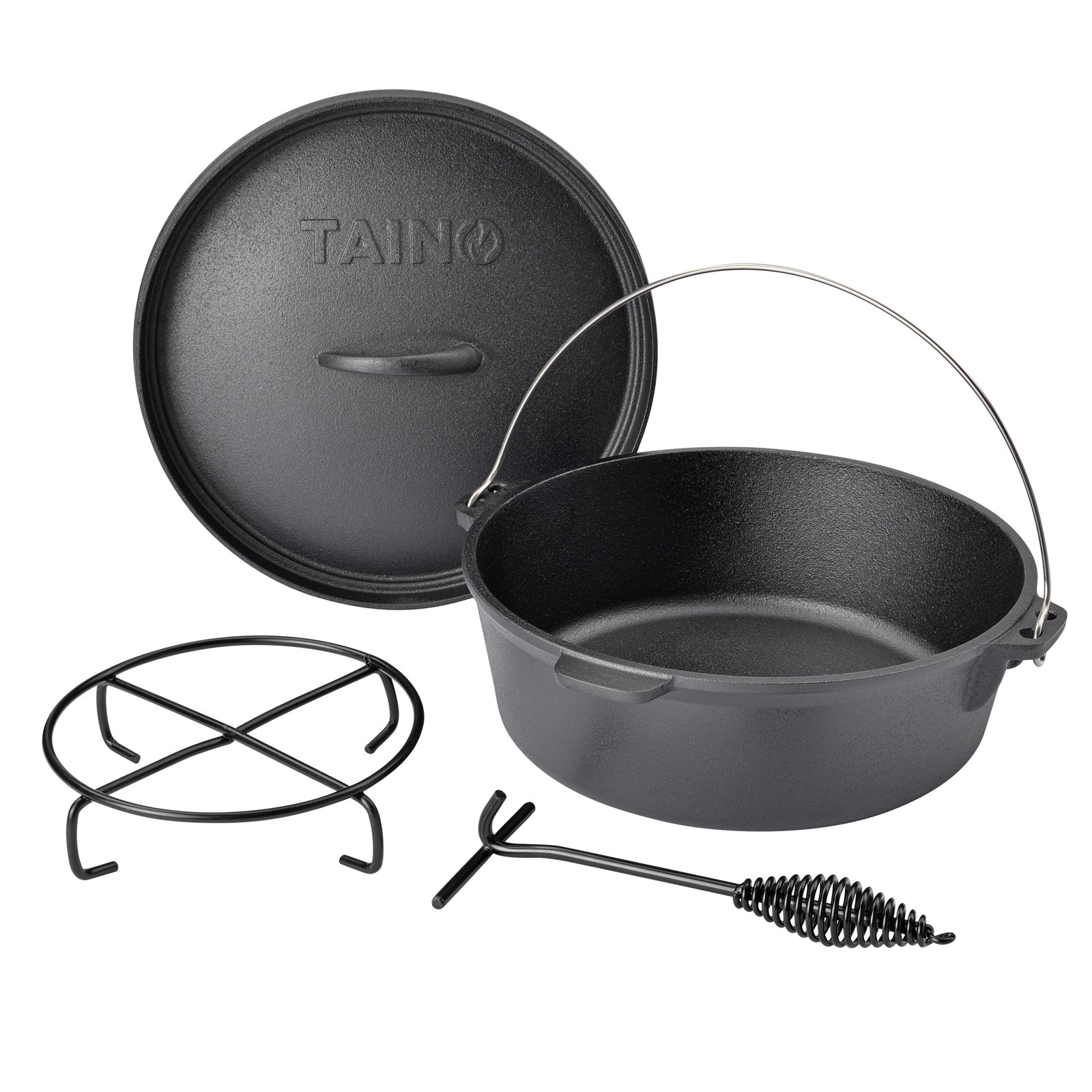 TAINO Dutch Oven Set 6 Liter inklusive Deckel, Topfständer und Deckelheber