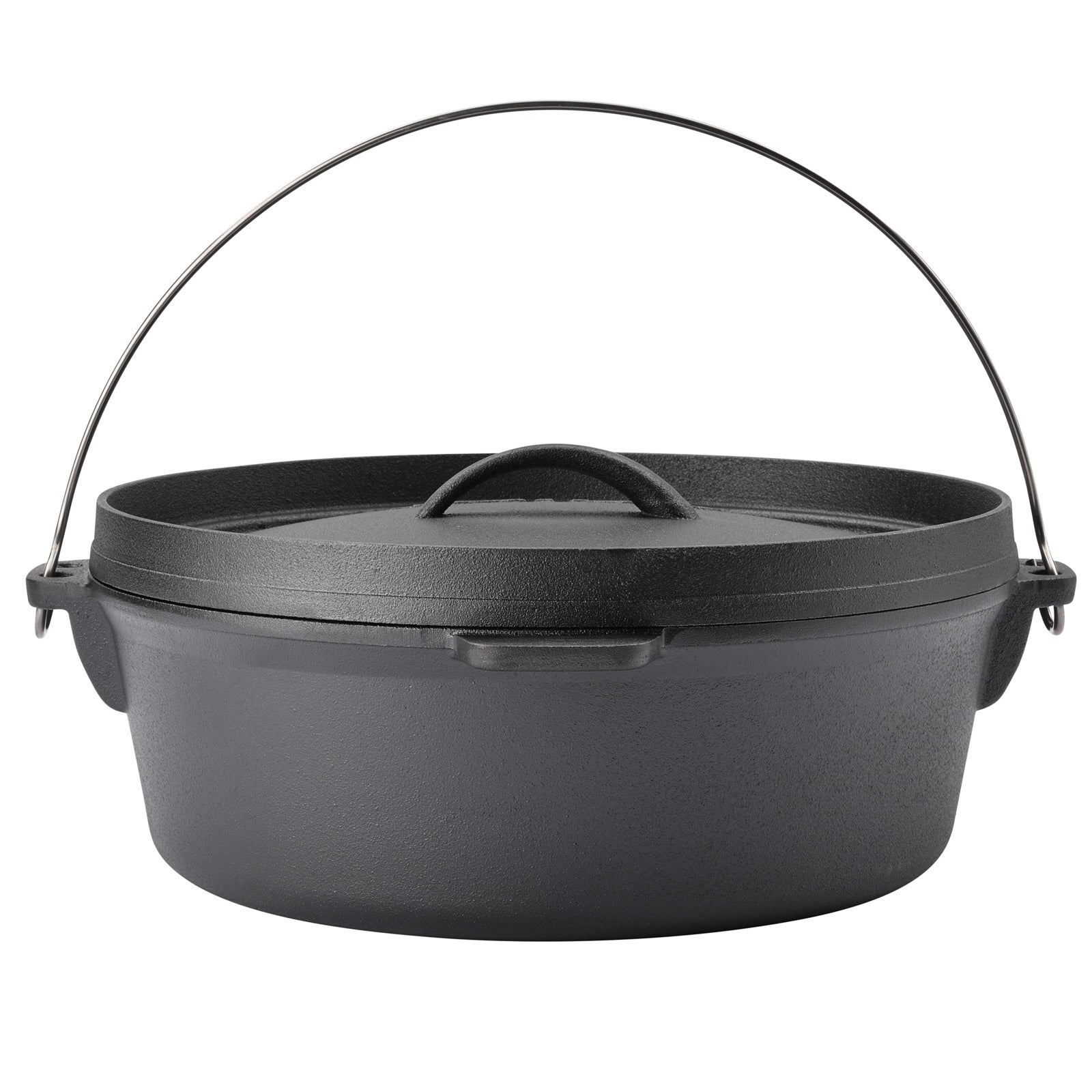 Seitenansicht des Dutch Ovens mit Deckel und Henkel