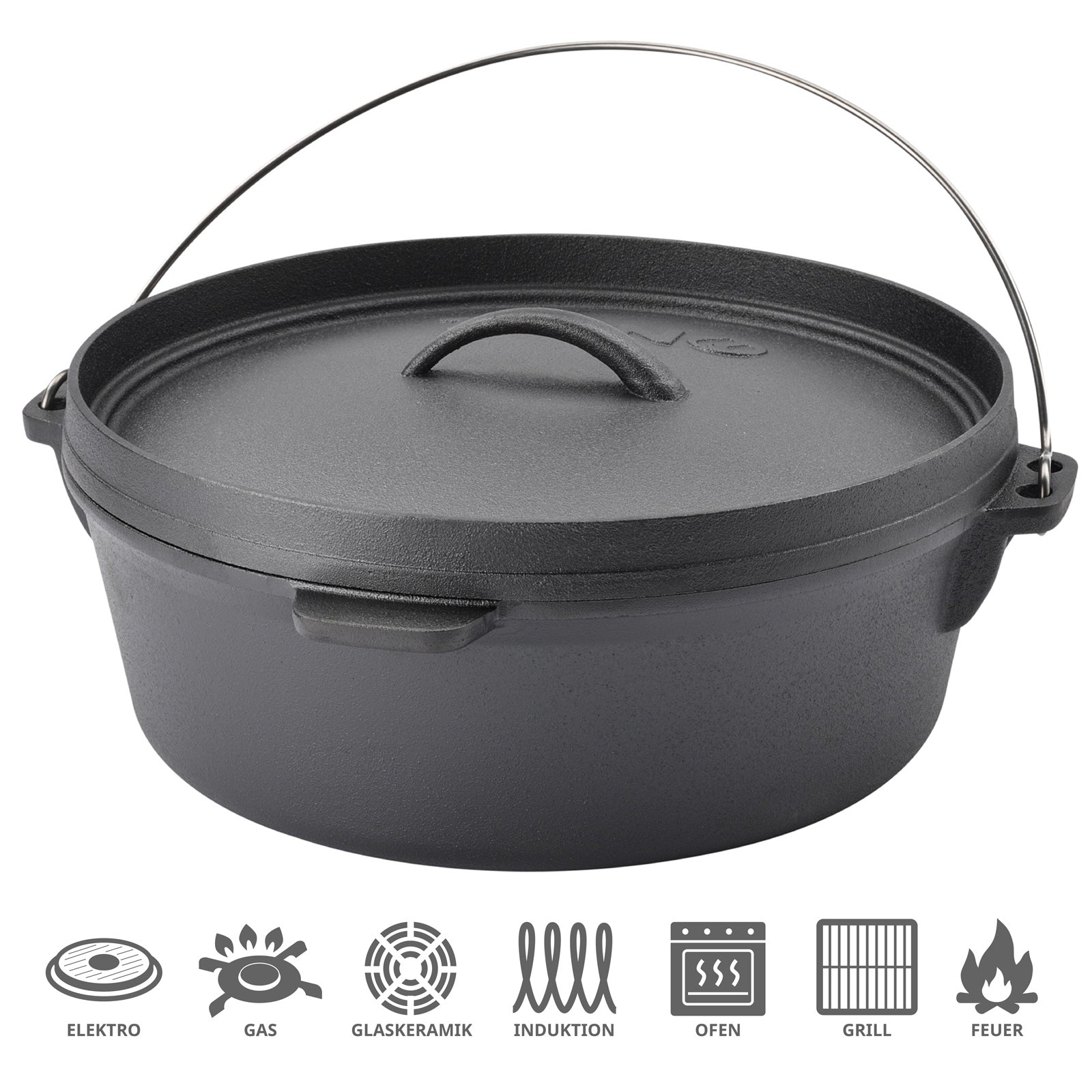 TAINO Dutch Oven 6L geeignet für Elektroherd, Gas Glaskeramik, Induktion, Ofen, Grill und offenes Feuer