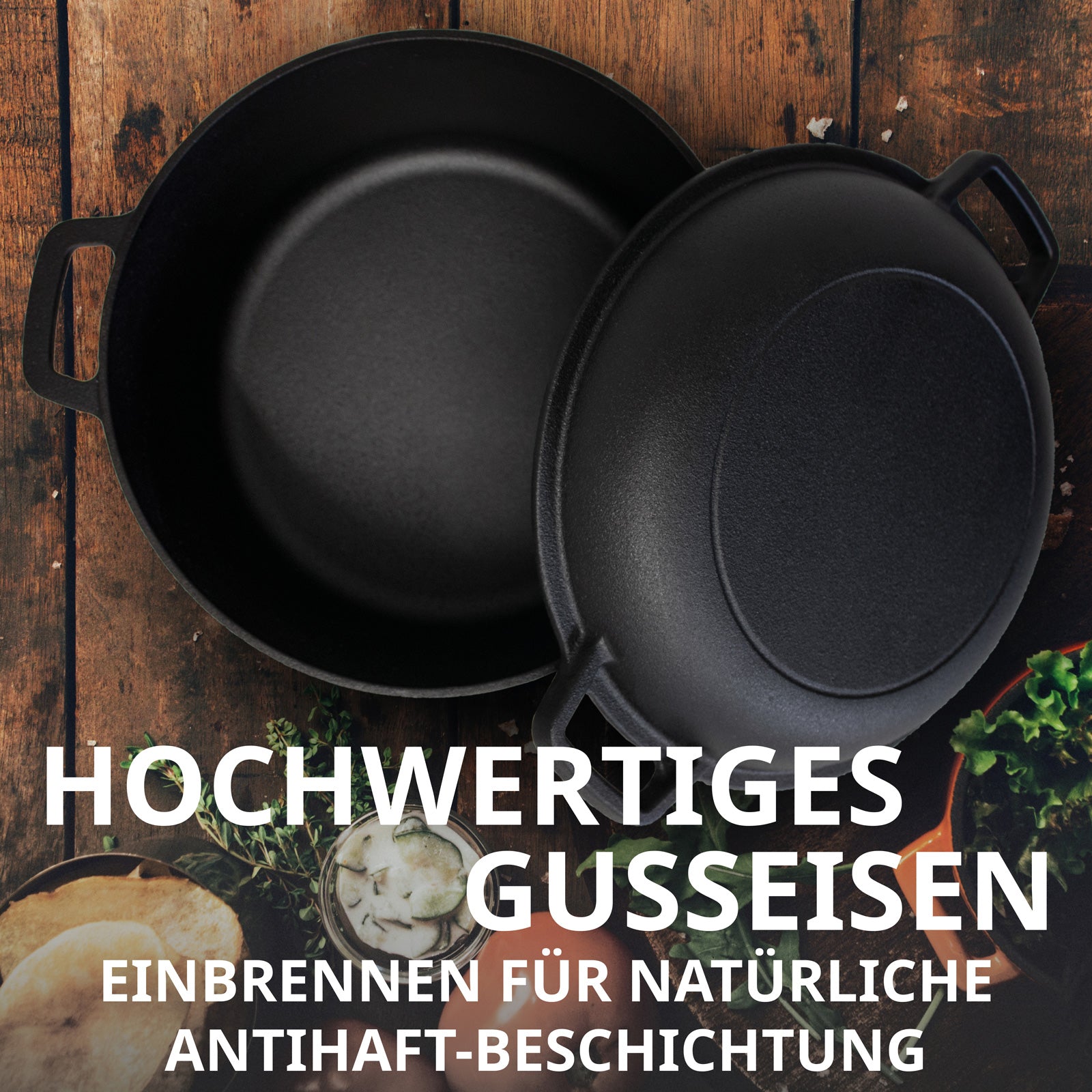 TAINO Dutch Oven - Hochwertiges Gusseisen - Einbrennen für natürliche Antihaft-Beschichtung