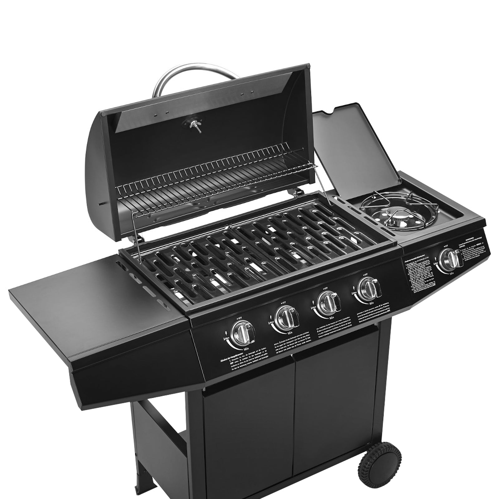 TAINO Basic 4+1 Gasgrill Ansicht von oben mit geöffnetem Deckel geöffneter Kochplatte