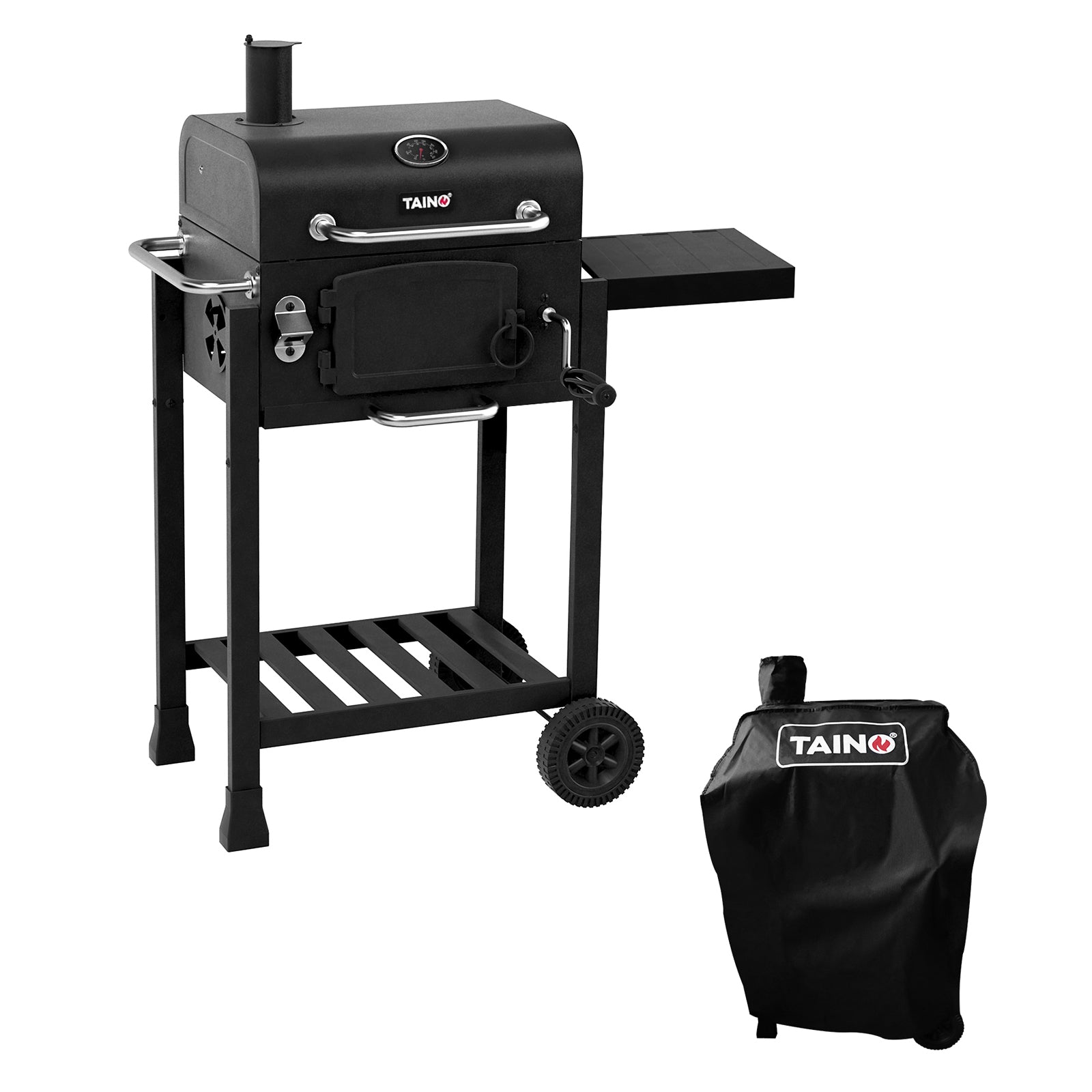 TAINO HERO Kleiner Holzkohlegrill mit Deckel und Kamin inklusive Abdeckhaube