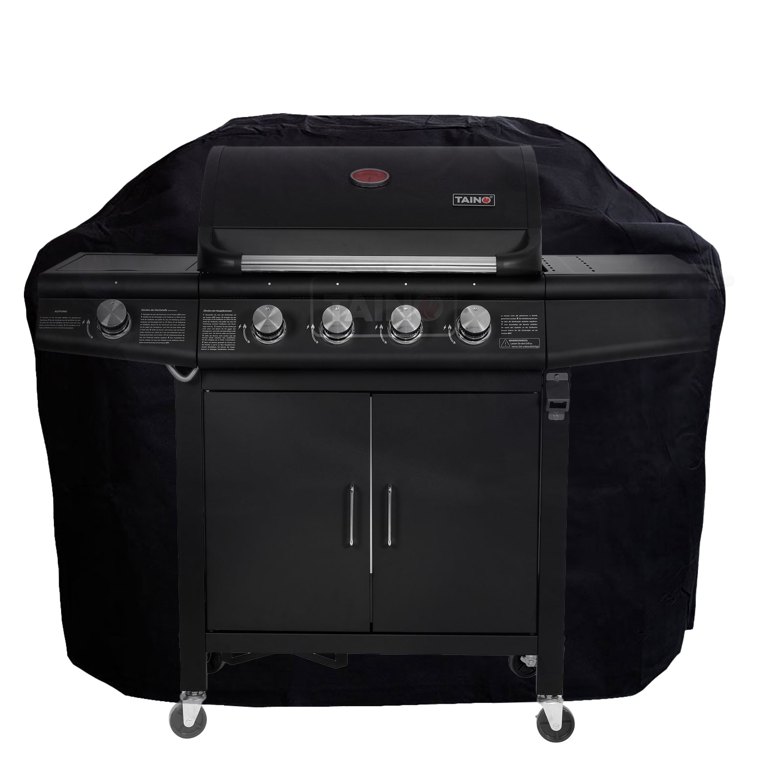 Abdeckhaube für Gasgrill TAINO RED 4+1 durchscheinend mit Grill darunter
