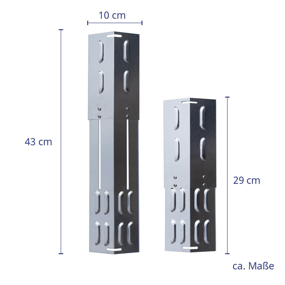 Maße der Brennerabdeckungen: Länge 29 - 43 cm, Breite 10 cm